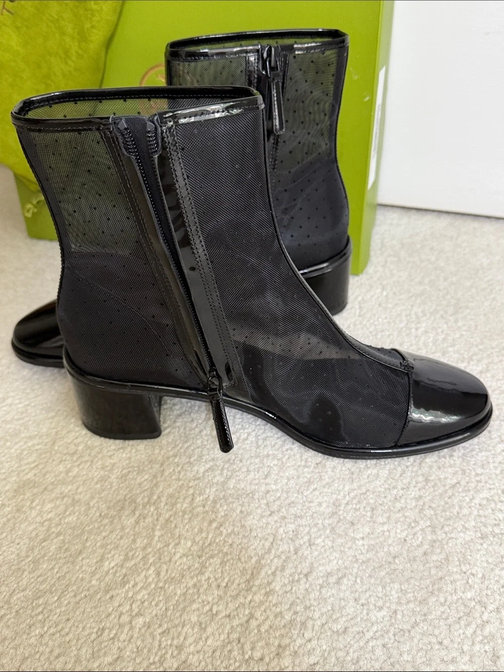 New, Tory Burch Black Patent & Perforated Mesh Ankle Booties Sz 8.5